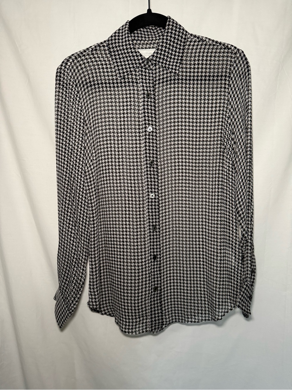 Brooks Brothers Houndstooth Chiffon Blouse Sheer Black White XXS